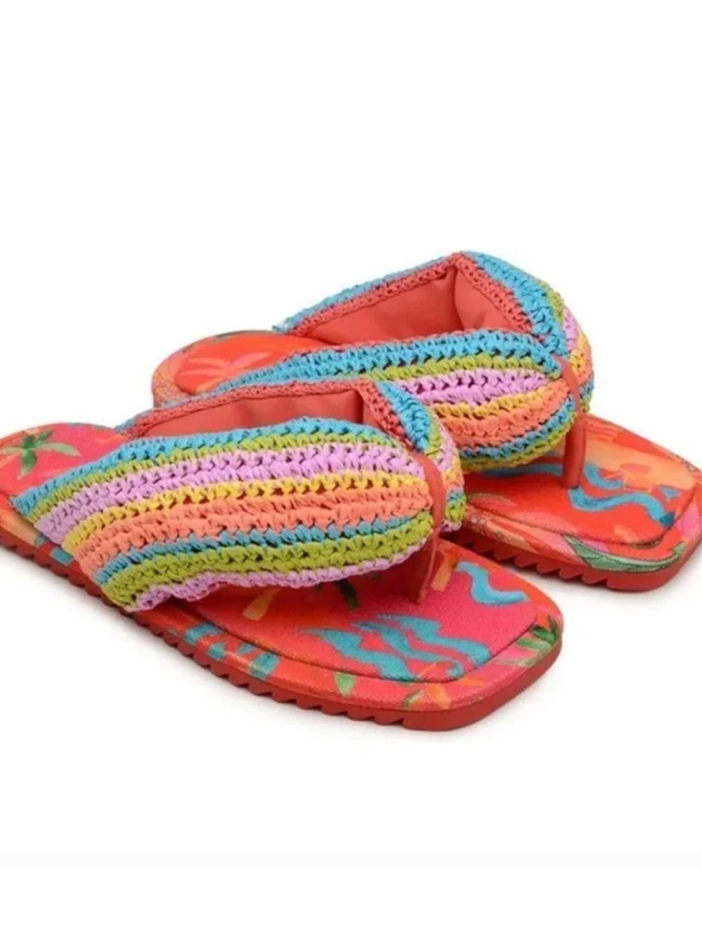 Farm Rio Toucans Puffy Crochet Flip Flops Vegan Sandal